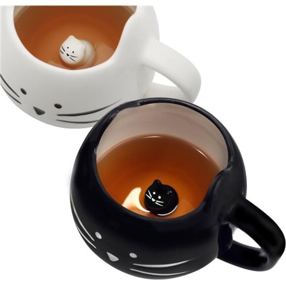 Koolkatkoo Cute Cat Coffee Mug Set for Girls Women Ceramic Kitty Tea Couple - Picture 1 of 7